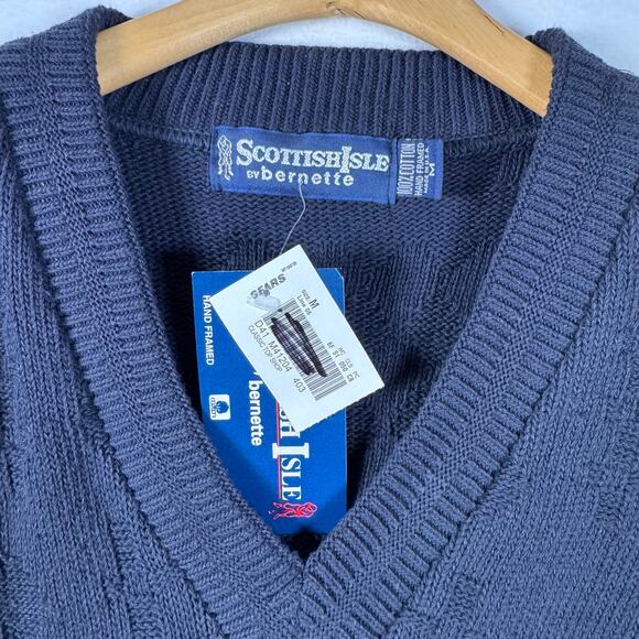 NWT Vintage Scottish Isle Made In USA Embroidered Blue Golf V Neck Sweater sz M - Picture 7 of 11